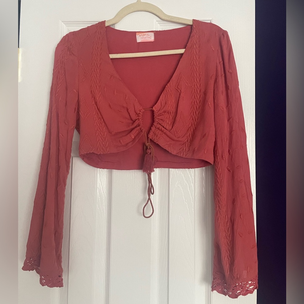 Long sleeve crop top, tie front